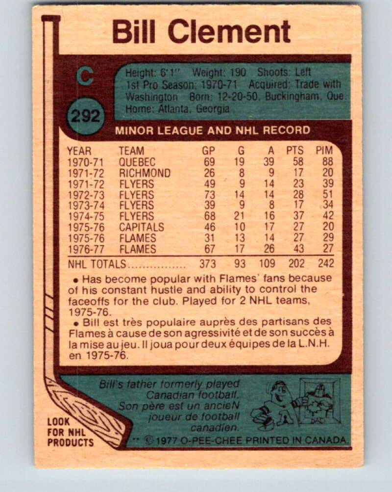 1977-78 O-Pee-Chee #292 Bill Clement  Atlanta Flames  V15014