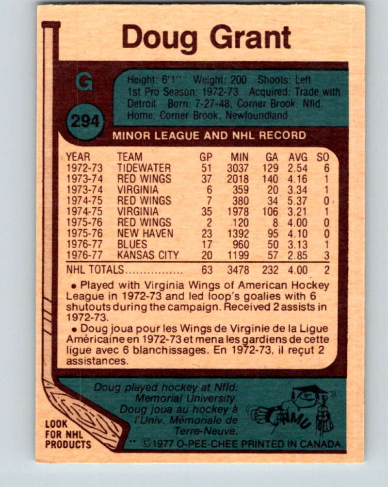 1977-78 O-Pee-Chee #294 Doug Grant  St. Louis Blues  V15035