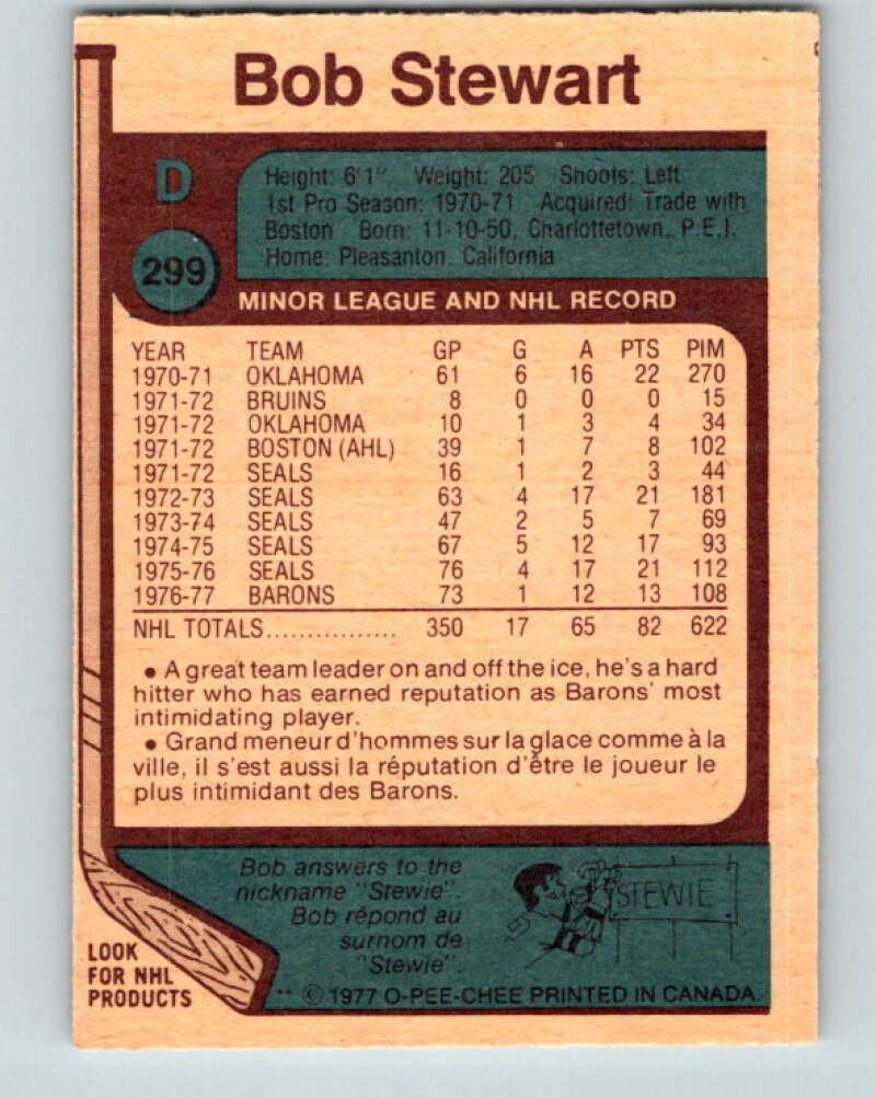 1977-78 O-Pee-Chee #299 Bob Stewart  Cleveland Barons  V15062