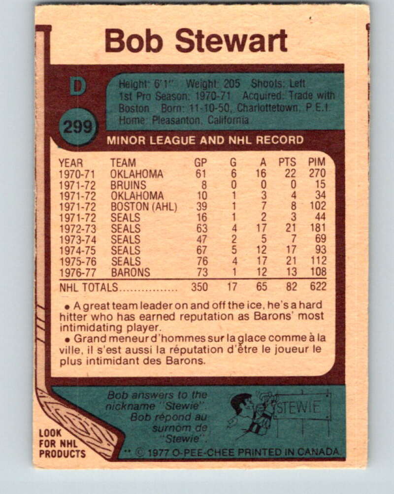1977-78 O-Pee-Chee #299 Bob Stewart  Cleveland Barons  V15066