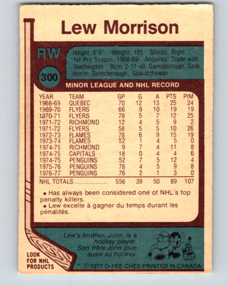 1977-78 O-Pee-Chee #300 Lew Morrison  Pittsburgh Penguins  V15075