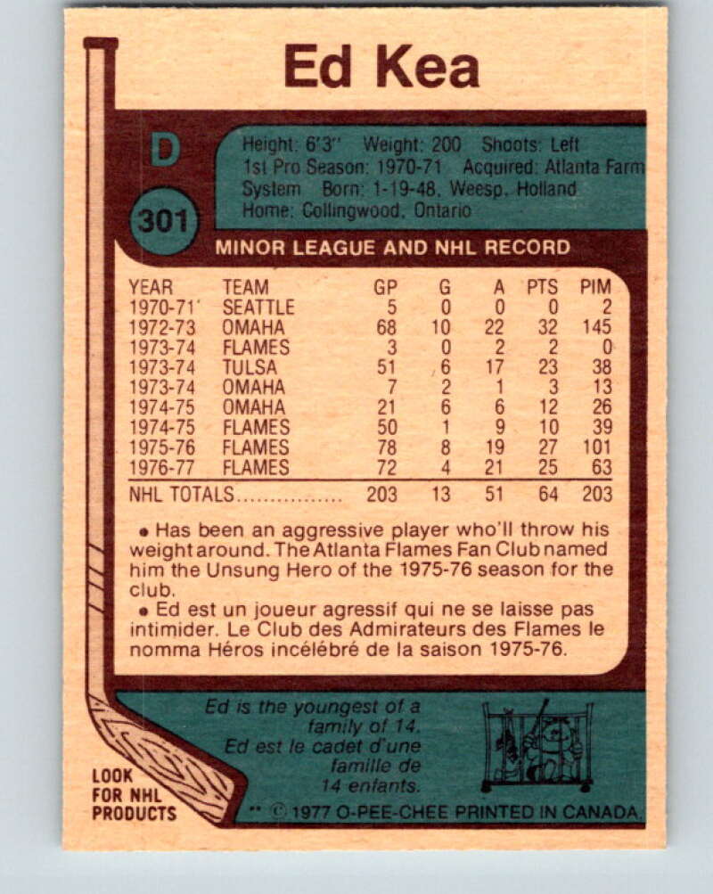 1977-78 O-Pee-Chee #301 Ed Kea  Atlanta Flames  V15081