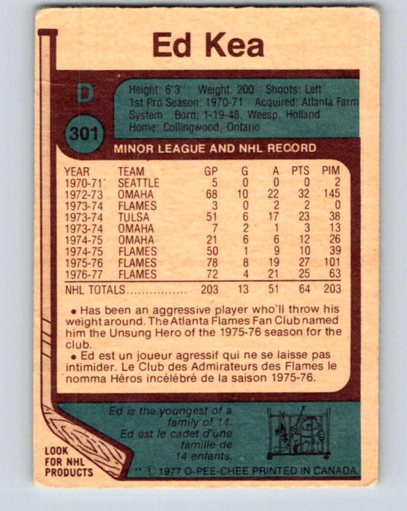 1977-78 O-Pee-Chee #301 Ed Kea  Atlanta Flames  V15086