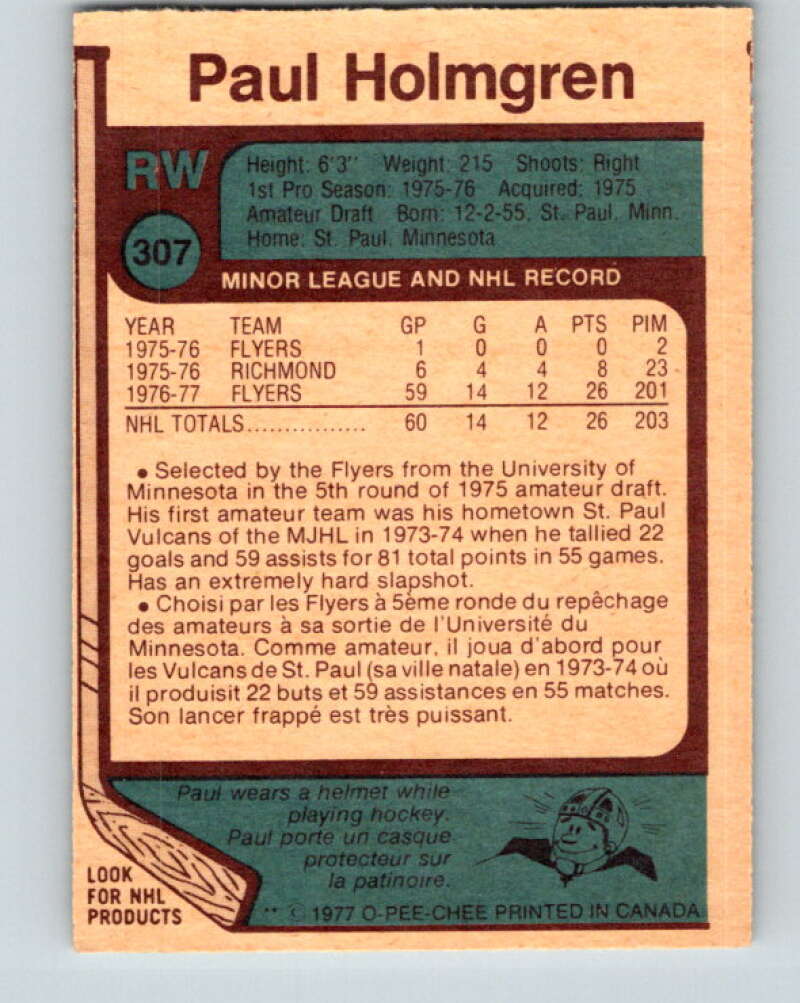 1977-78 O-Pee-Chee #307 Paul Holmgren  RC Rookie Philadelphia Flyers  V15116