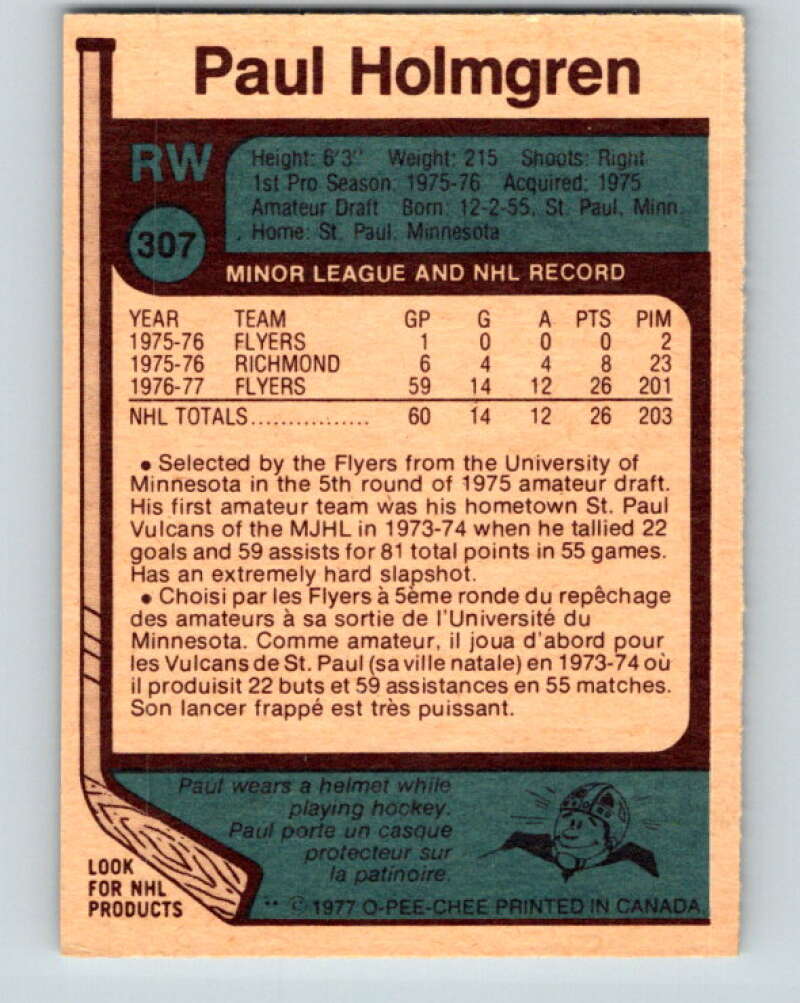 1977-78 O-Pee-Chee #307 Paul Holmgren  RC Rookie Philadelphia Flyers  V15117