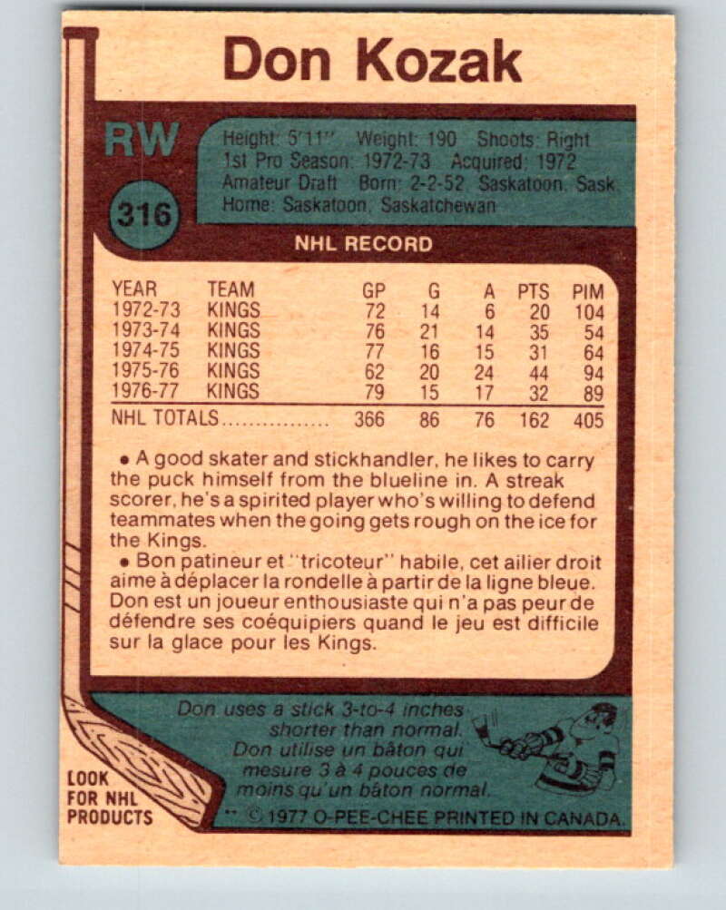 1977-78 O-Pee-Chee #316 Don Kozak  Los Angeles Kings  V15210