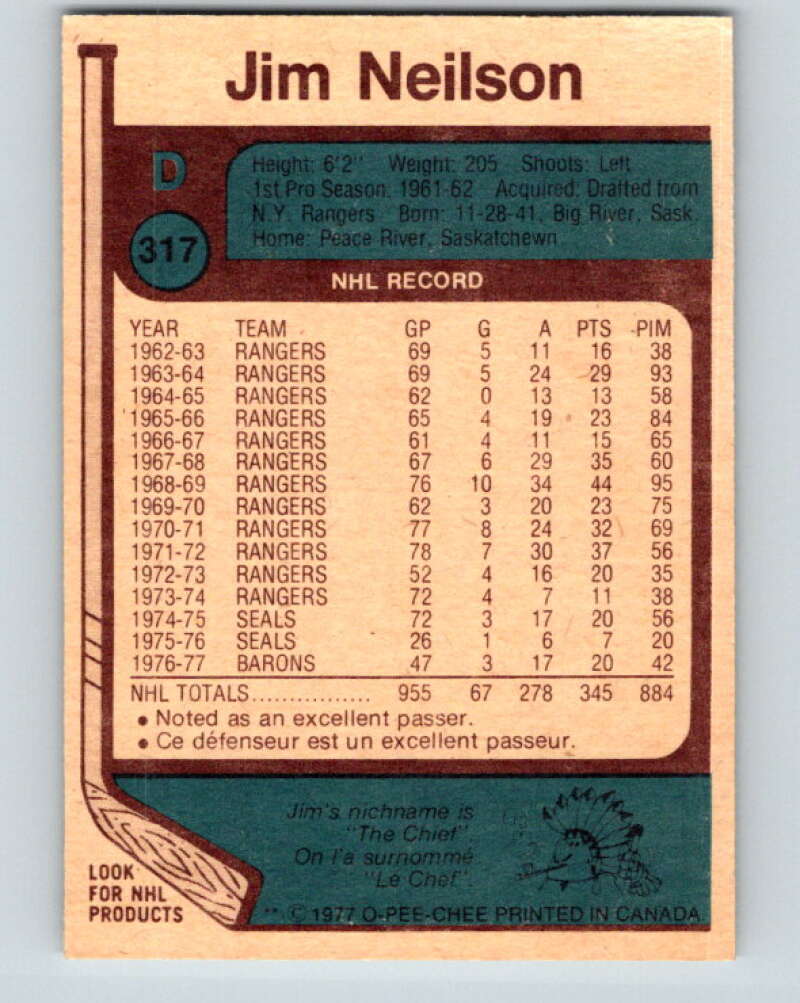 1977-78 O-Pee-Chee #317 Jim Neilson  Cleveland Barons  V15220