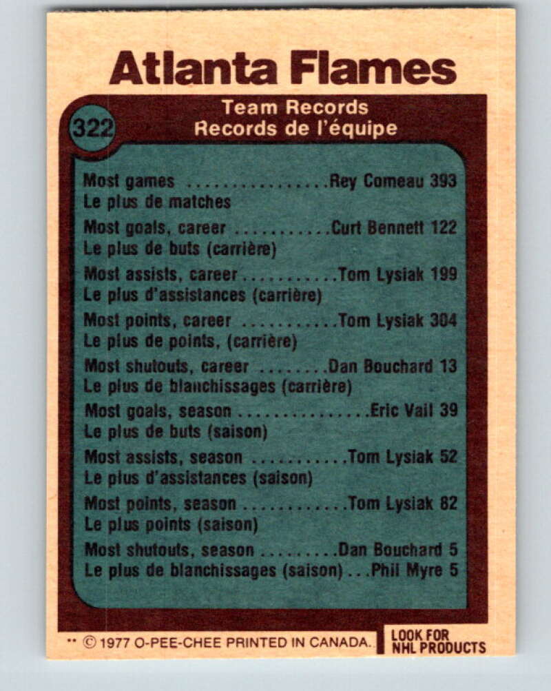 1977-78 O-Pee-Chee #322 Atlanta Flames Records  Atlanta Flames  V15251