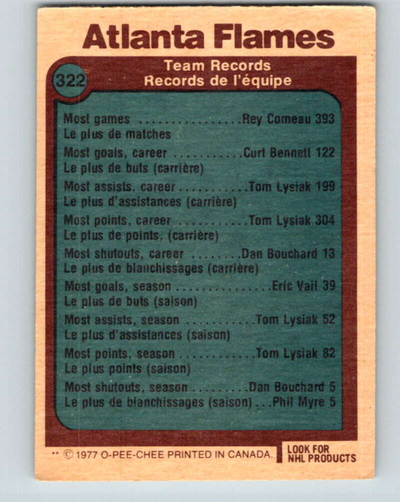 1977-78 O-Pee-Chee #322 Atlanta Flames Records  Atlanta Flames  V15252