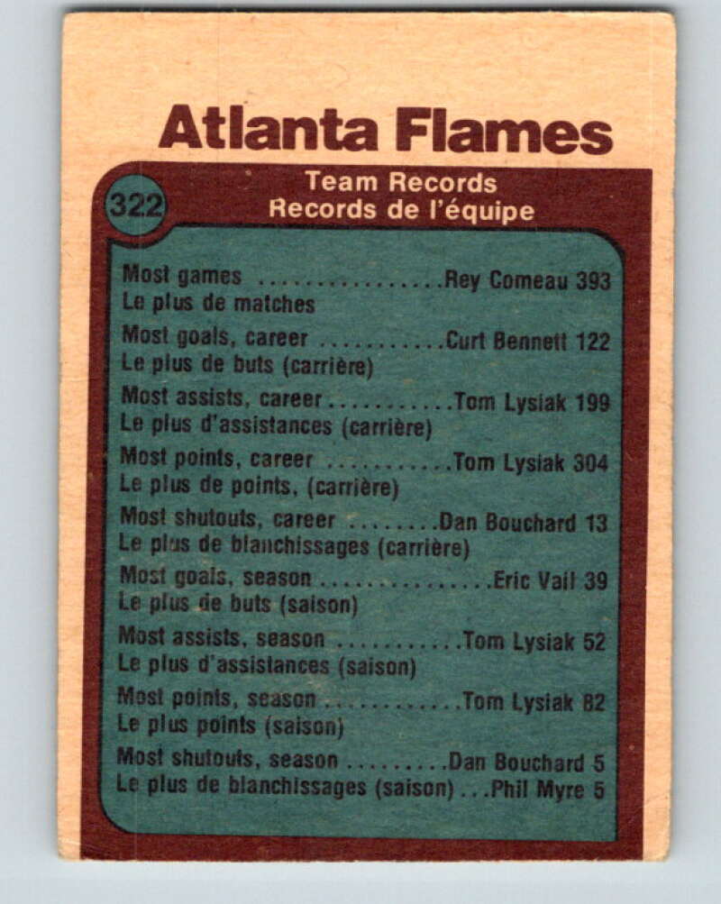 1977-78 O-Pee-Chee #322 Atlanta Flames Records  Atlanta Flames  V15254