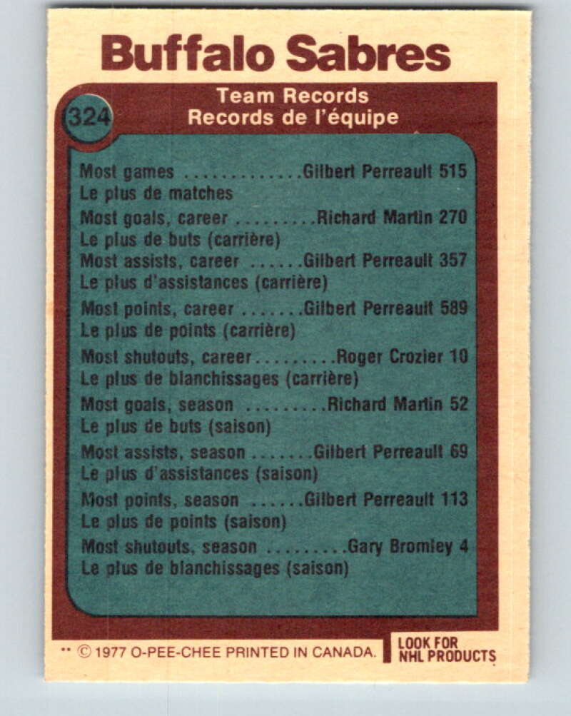 1977-78 O-Pee-Chee #324 Buffalo Sabres Records  Buffalo Sabres  V15262