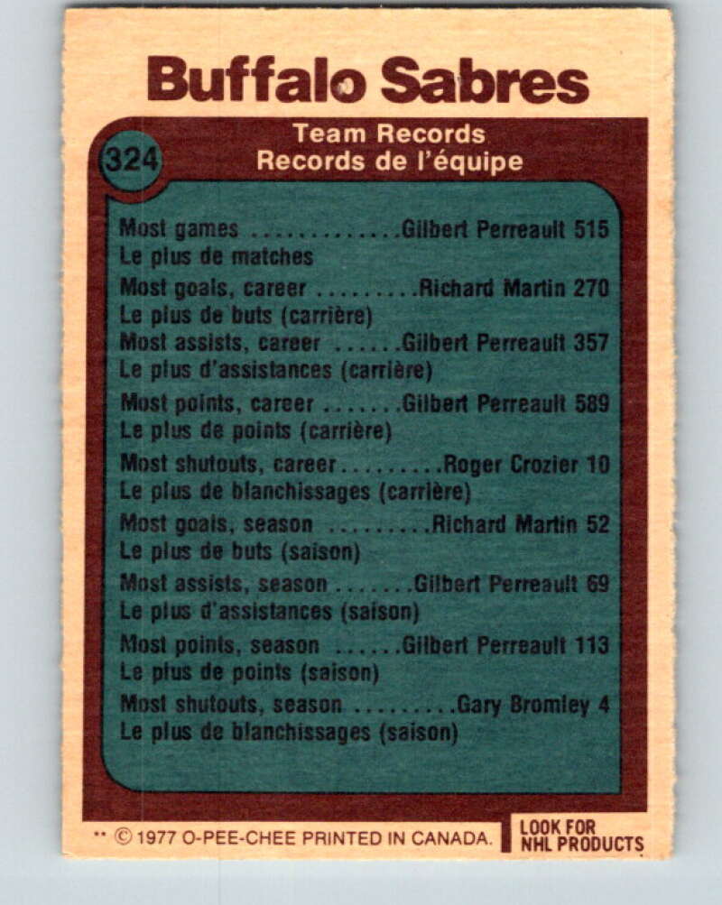 1977-78 O-Pee-Chee #324 Buffalo Sabres Records  Buffalo Sabres  V15265