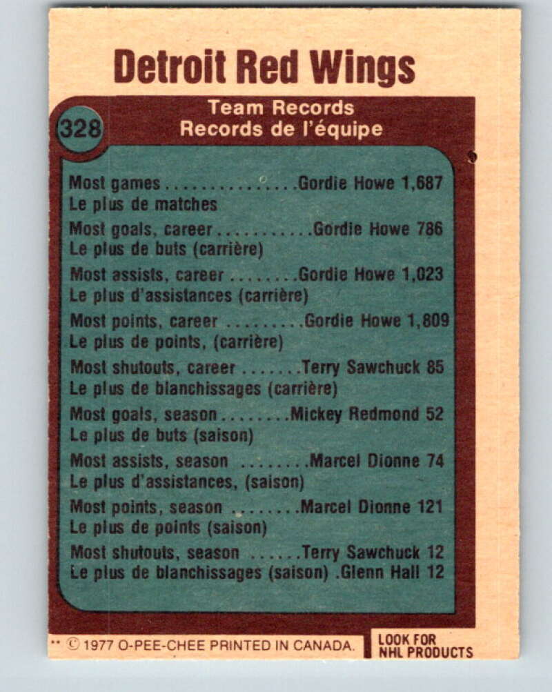 1977-78 O-Pee-Chee #328 Detroit Red Wings Records  Detroit Red Wings  V15296