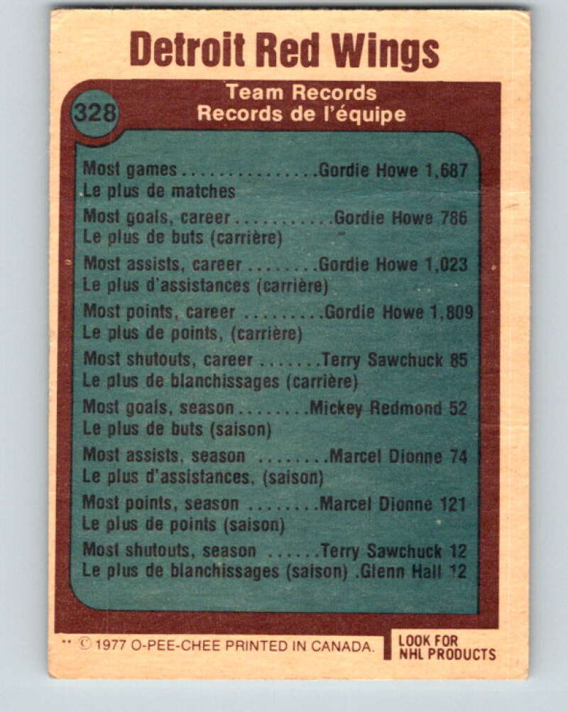 1977-78 O-Pee-Chee #328 Detroit Red Wings Records  Detroit Red Wings  V15297