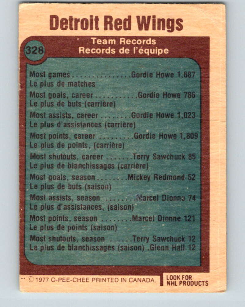 1977-78 O-Pee-Chee #328 Detroit Red Wings Records  Detroit Red Wings  V15301