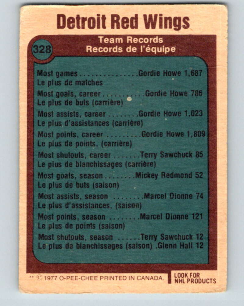 1977-78 O-Pee-Chee #328 Detroit Red Wings Records  Detroit Red Wings  V15303