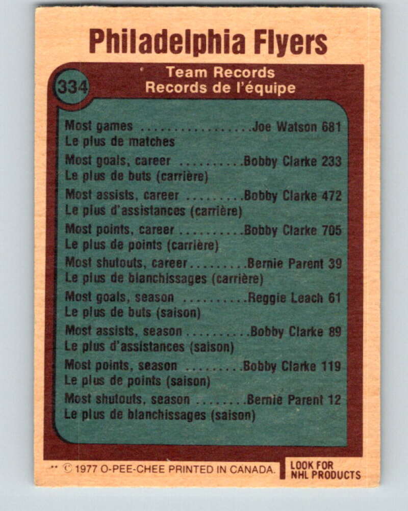 1977-78 O-Pee-Chee #334 Philadelphia Flyers Records  Philadelphia Flyers  V15363