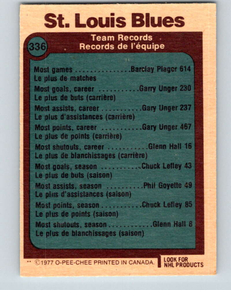 1977-78 O-Pee-Chee #336 St. Louis Blues Records  St. Louis Blues  V15379