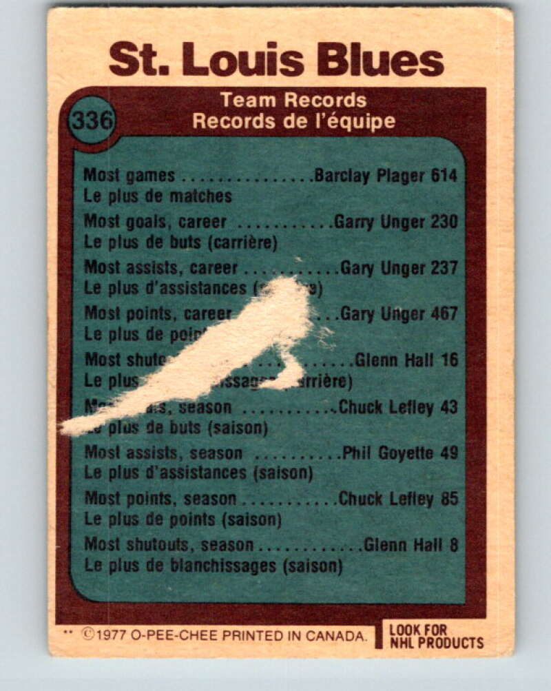 1977-78 O-Pee-Chee #336 St. Louis Blues Records  St. Louis Blues  V15382