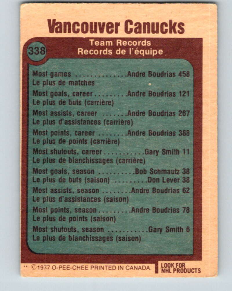 1977-78 O-Pee-Chee #338 Vancouver Canucks Records  Vancouver Canucks  V15392