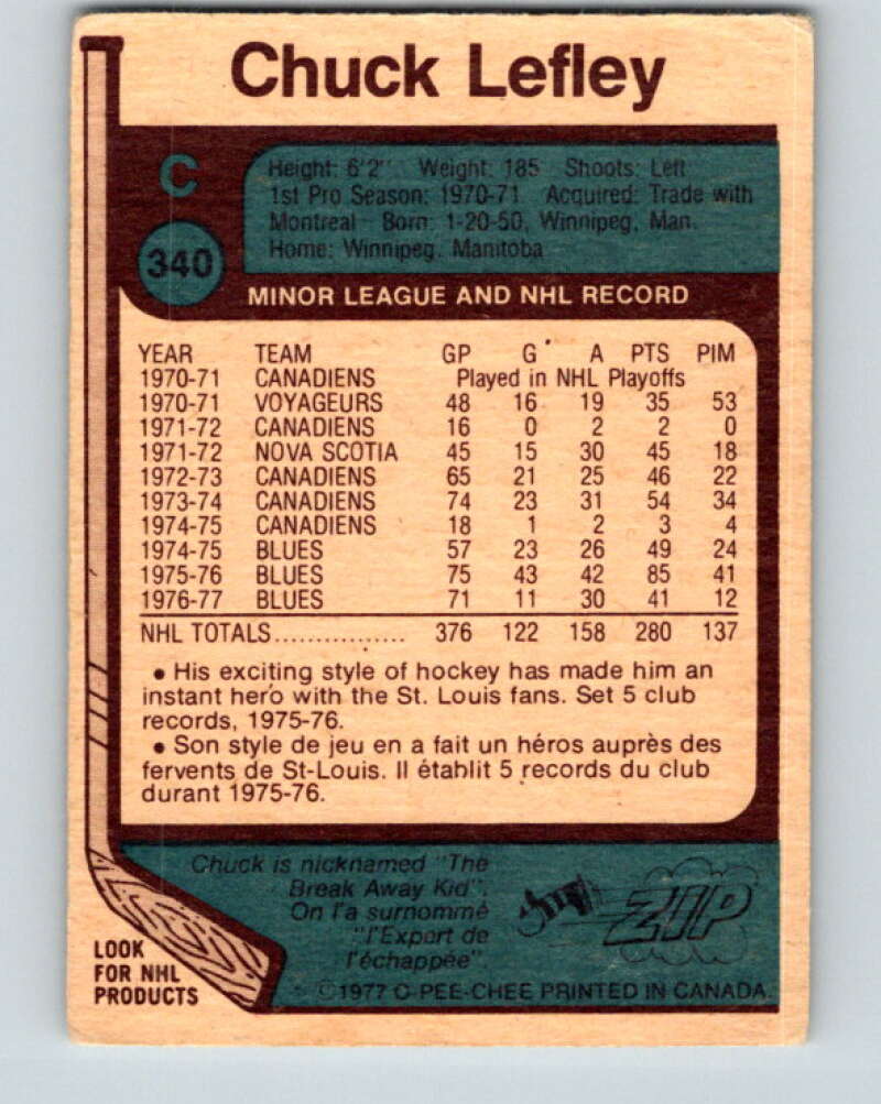 1977-78 O-Pee-Chee #340 Chuck Lefley  St. Louis Blues  V15408