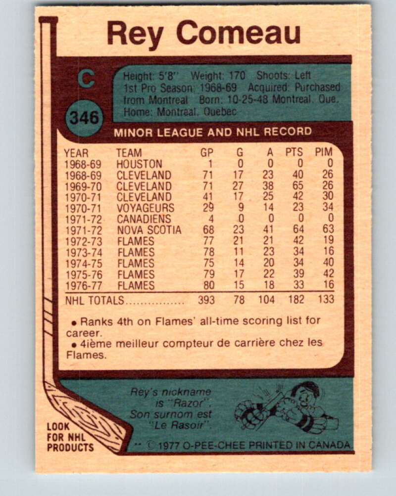 1977-78 O-Pee-Chee #346 Rey Comeau  Atlanta Flames  V15443