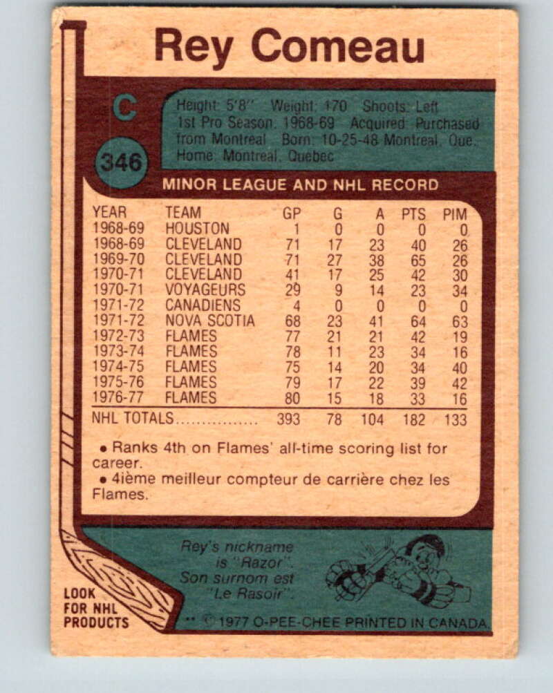 1977-78 O-Pee-Chee #346 Rey Comeau  Atlanta Flames  V15446
