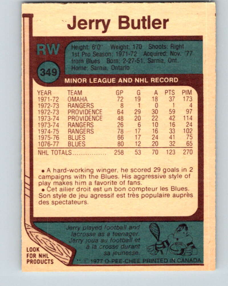 1977-78 O-Pee-Chee #349 Jerry Butler  Toronto Maple Leafs  V15466