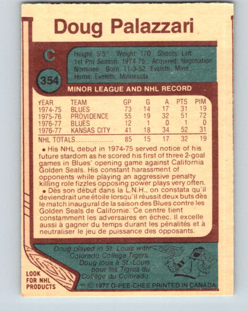 1977-78 O-Pee-Chee #354 Doug Palazzari  RC Rookie St. Louis Blues  V15509