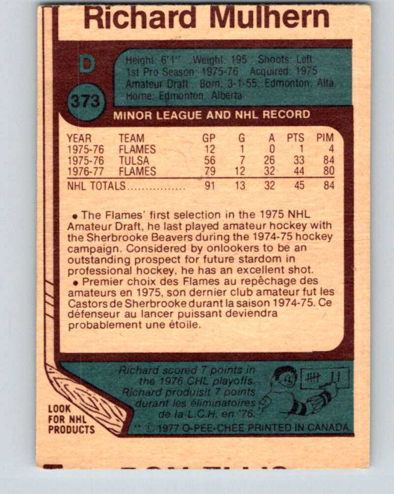 1977-78 O-Pee-Chee #373 Richard Mulhern  Atlanta Flames  V15665