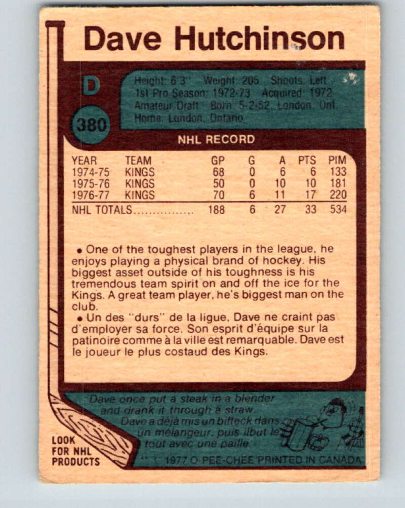 1977-78 O-Pee-Chee #380 Dave Hutchison  Los Angeles Kings  V15711