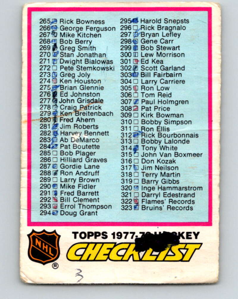 1977-78 O-Pee-Chee #381 Checklist ERR   V15717