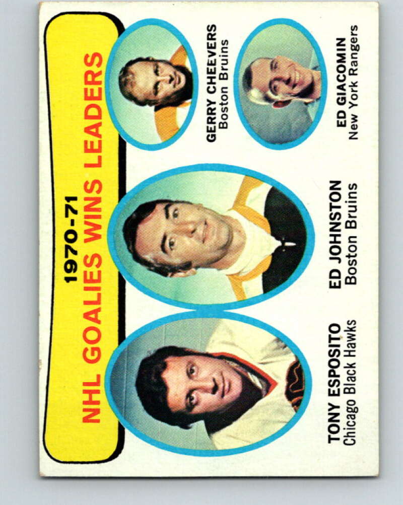 1971-72 Topps #4 Esposito/Johnston/Cheevers/Giacomin V16479