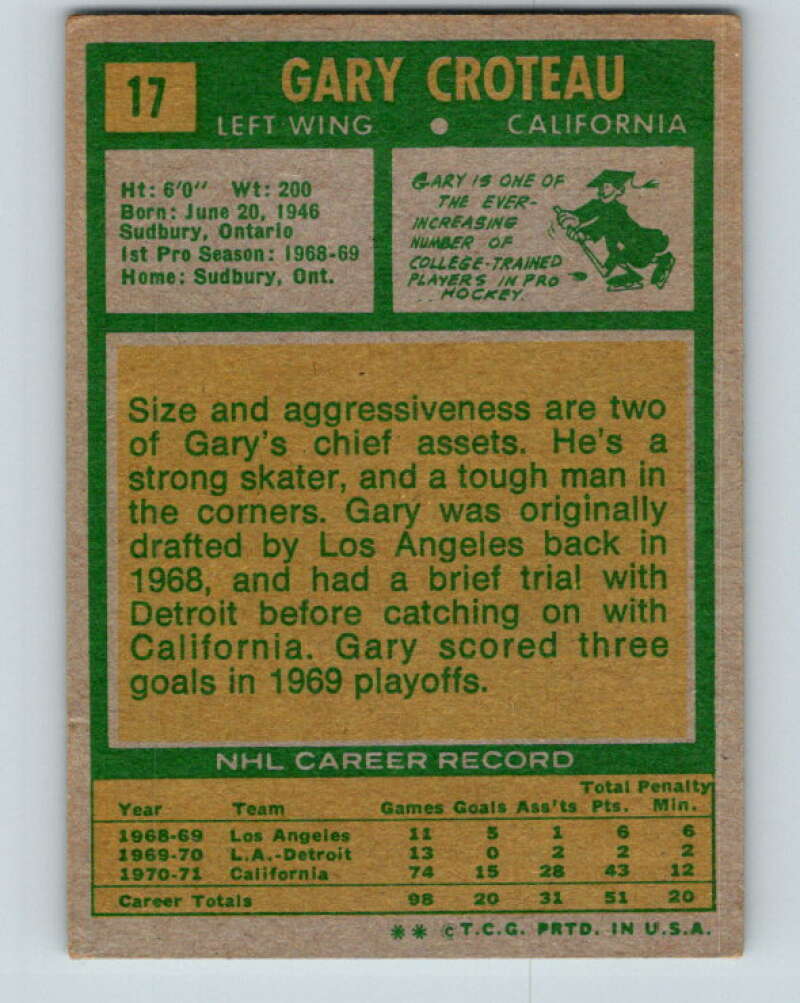 1971-72 Topps #17 Gary Croteau  California Golden Seals  V16489