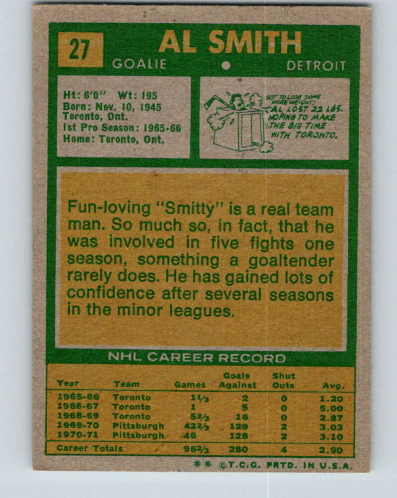 1971-72 Topps #27 Al Smith  Detroit Red Wings  V16497