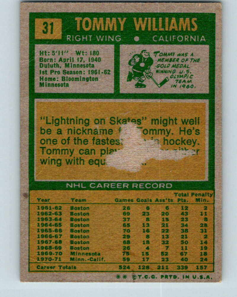 1971-72 Topps #31 Tom Williams  California Golden Seals  V16500