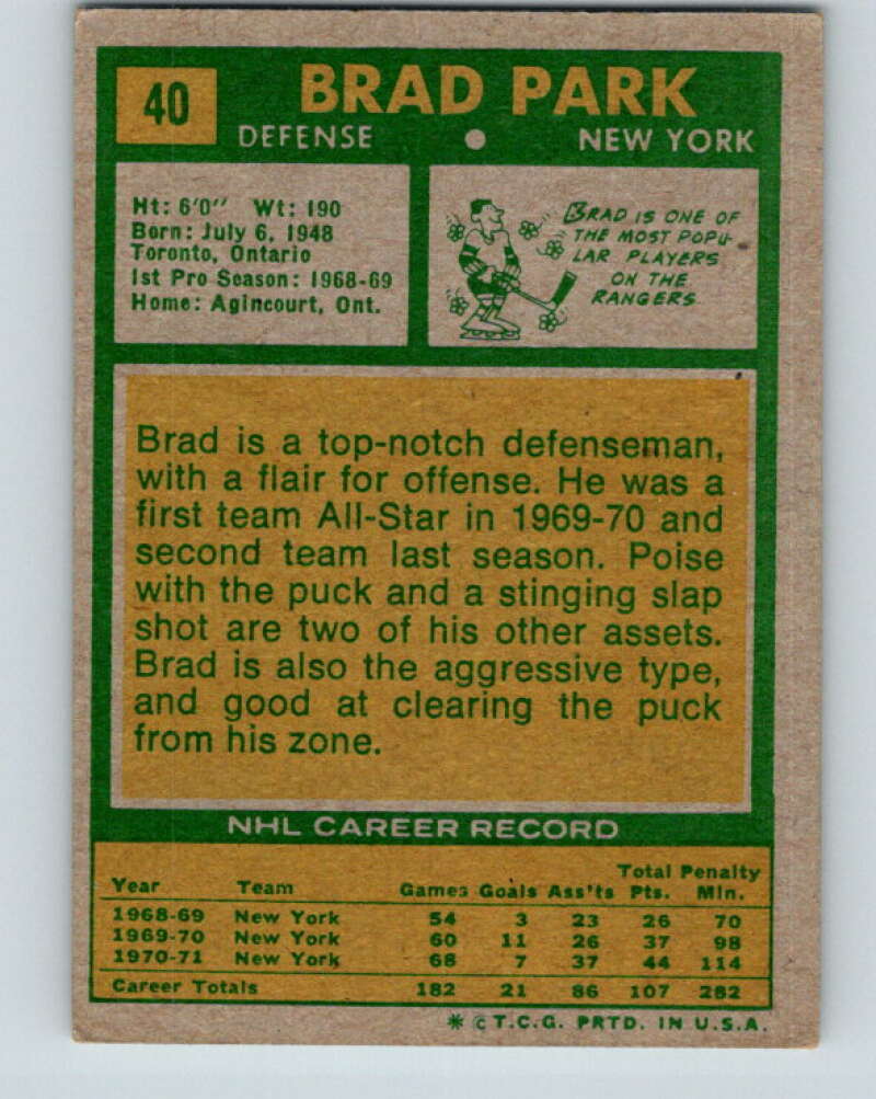 1971-72 Topps #40 Brad Park  New York Rangers  V16503