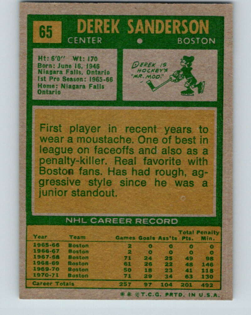 1971-72 Topps #65 Derek Sanderson  Boston Bruins  V16516