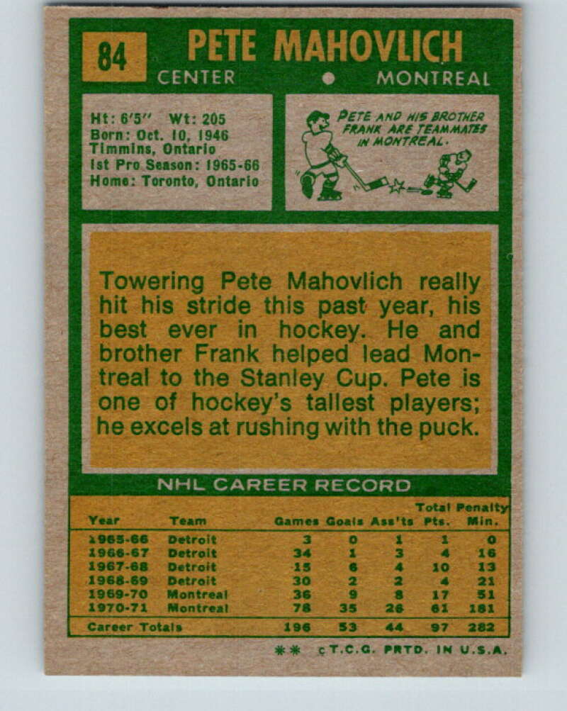 1971-72 Topps #84 Pete Mahovlich  Montreal Canadiens  V16528