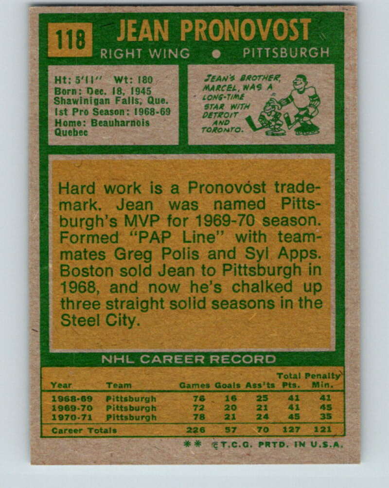1971-72 Topps #118 Jean Pronovost  Pittsburgh Penguins  V16543