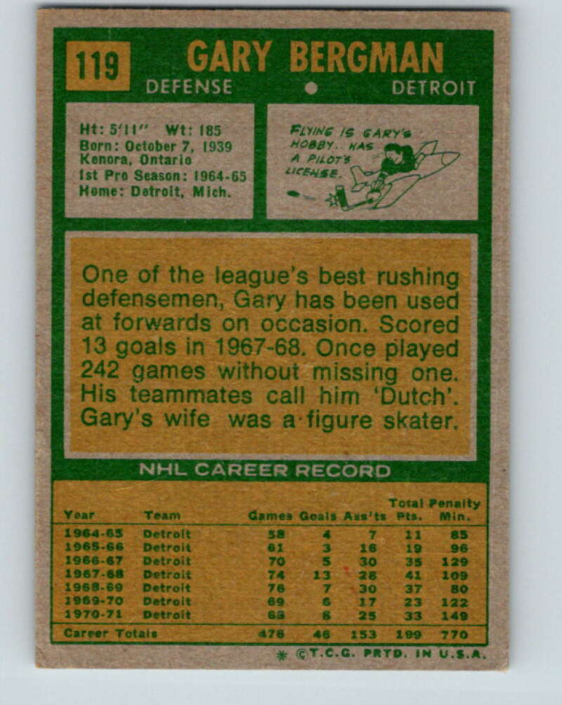 1971-72 Topps #119 Gary Bergman  Detroit Red Wings  V16544