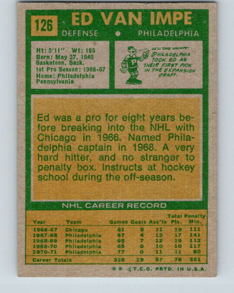 1971-72 Topps #126 Ed Van Impe  Philadelphia Flyers  V16545