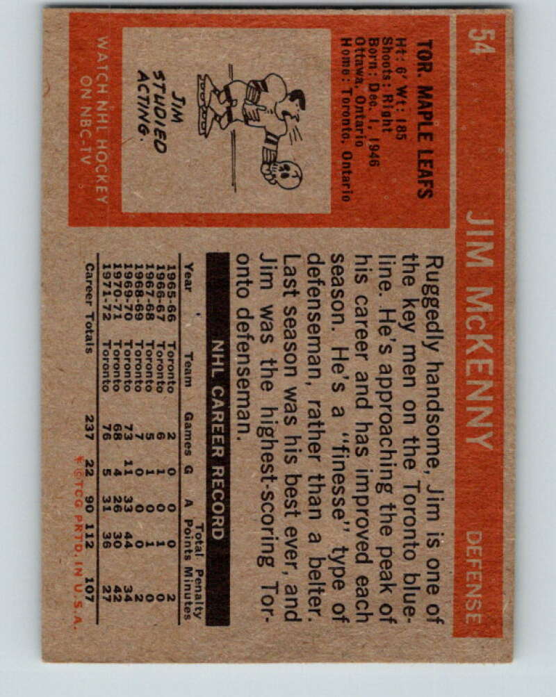 1972-73 Topps #54 Jim McKenny  Toronto Maple Leafs  V16560