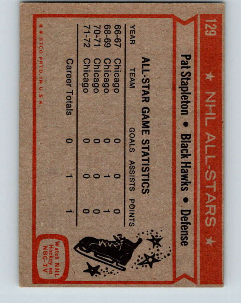 1972-73 Topps #129 Pat Stapleton AS  Chicago Blackhawks  V16589