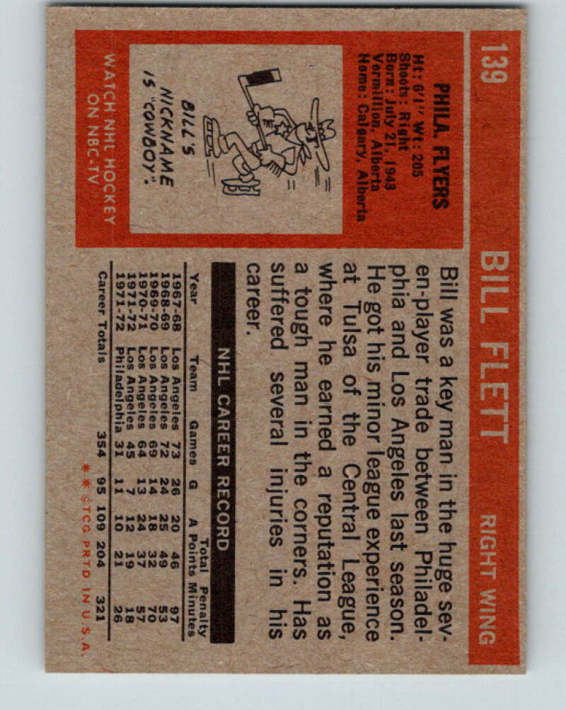 1972-73 Topps #139 Bill Flett  Philadelphia Flyers  V16596