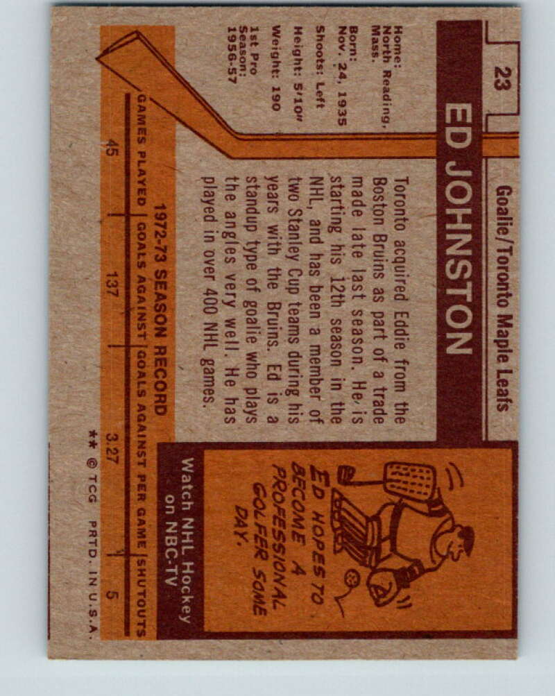 1973-74 Topps #23 Ed Johnston  Toronto Maple Leafs  V16624