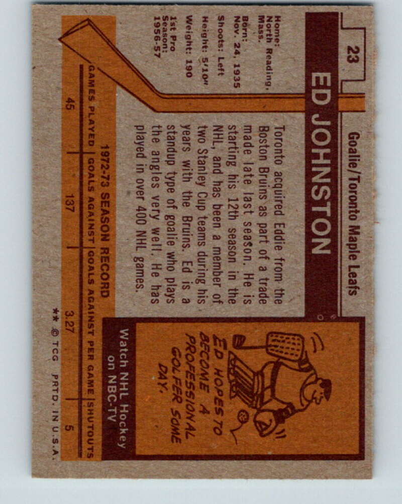 1973-74 Topps #23 Ed Johnston  Toronto Maple Leafs  V16625