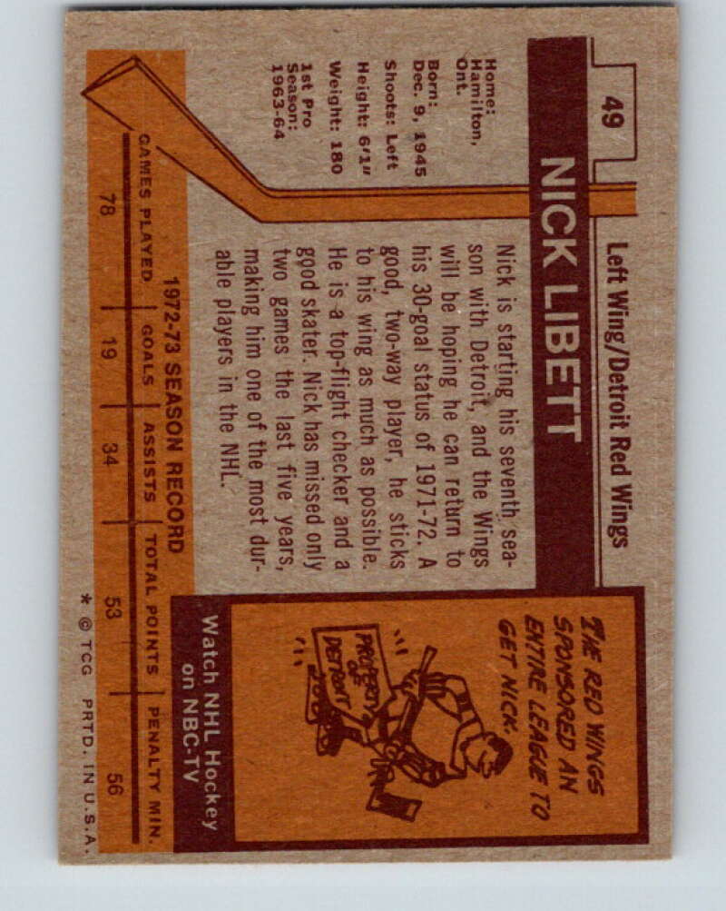1973-74 Topps #49 Nick Libett  Detroit Red Wings  V16633
