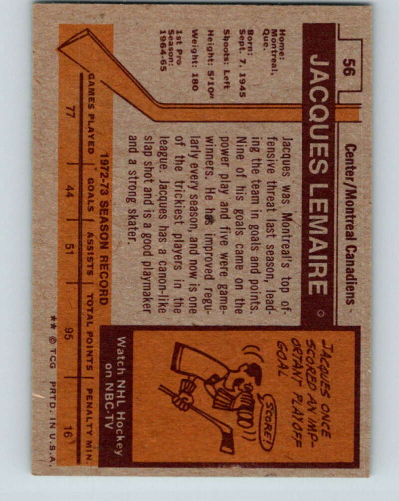 1973-74 Topps #56 Jacques Lemaire  Montreal Canadiens  V16638