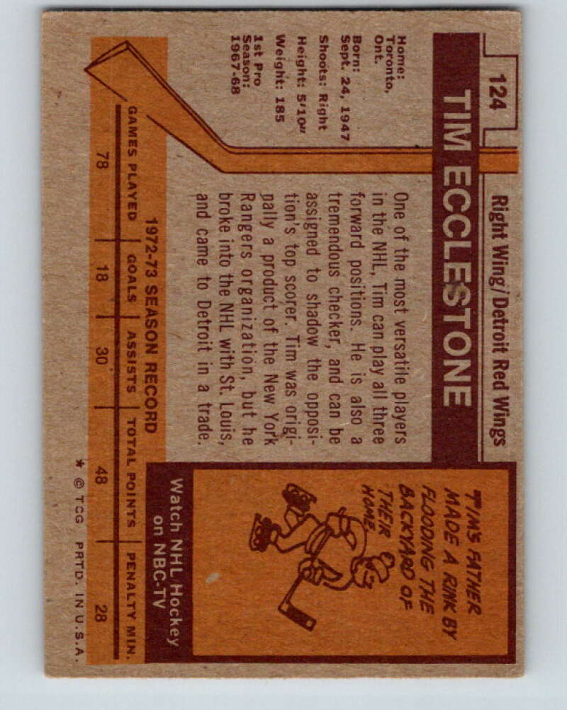 1973-74 Topps #124 Tim Ecclestone  Detroit Red Wings  V16669